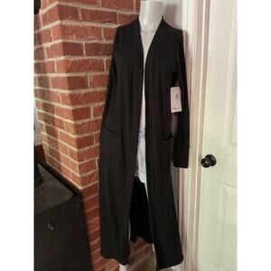 Black Ribbed Longline Cardigan Duster XS Soft Cozy Layer NWT Yogalicious Light
